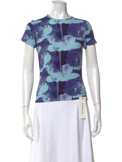 Pre-owned Miaou Floral Print Crew Neck T-shirt In Blue
