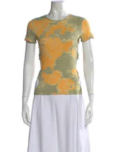 Pre-owned Miaou Floral Print Crew Neck T-shirt In Orange