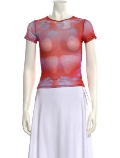 Pre-owned Miaou Floral Print Crew Neck T-shirt In Red