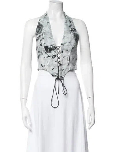 Pre-owned Miaou Floral Print Halterneck Crop Top In White