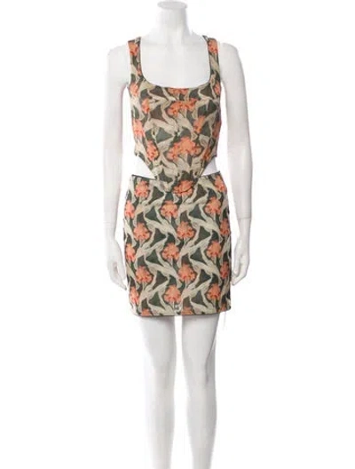 Pre-owned Miaou Floral Print Lace Trim Embellishment Skirt Set In Green