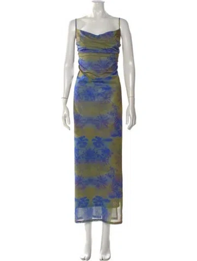 Pre-owned Miaou Floral Print Long Dress In Green