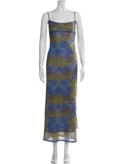 Pre-owned Miaou Floral Print Long Dress In Green