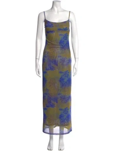 Pre-owned Miaou Floral Print Long Dress In Purple