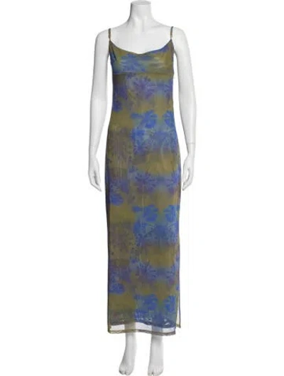Pre-owned Miaou Floral Print Long Dress W/ Tags In Blue