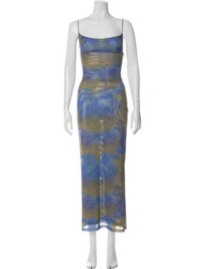 Pre-owned Miaou Floral Print Long Dress W/ Tags In Blue