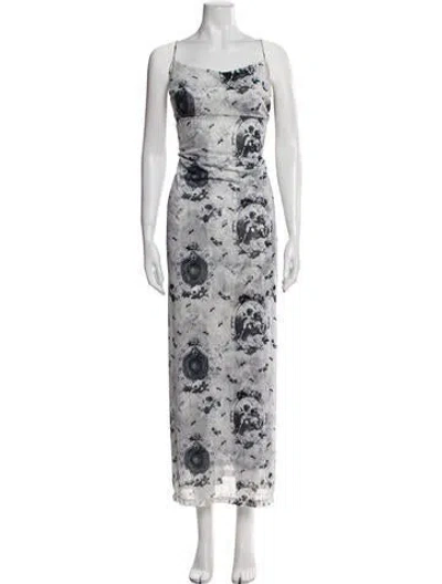 Pre-owned Miaou Floral Print Long Dress In White