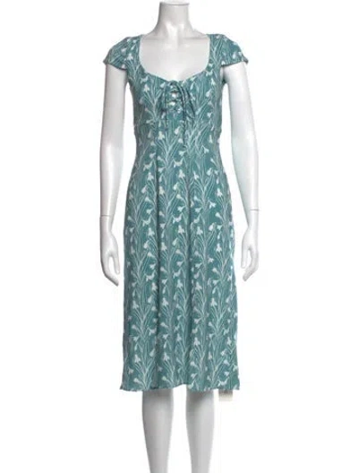 Pre-owned Miaou Floral Print Midi Length Dress In Blue