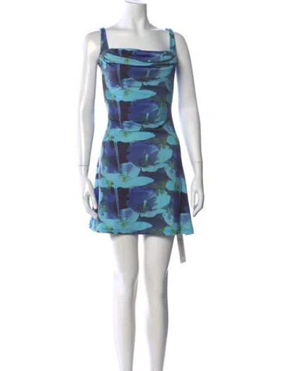 Pre-owned Miaou Floral Print Mini Dress In Blue