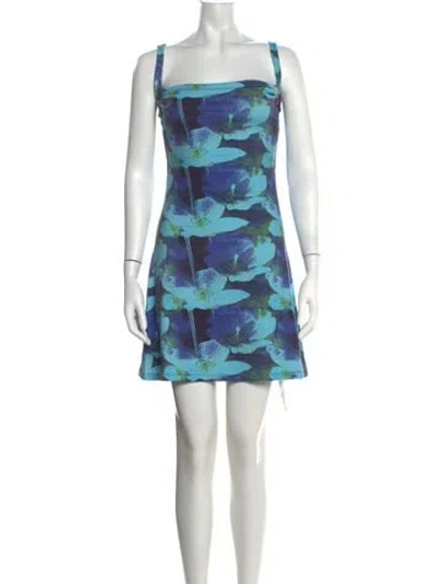 Pre-owned Miaou Floral Print Mini Dress In Blue