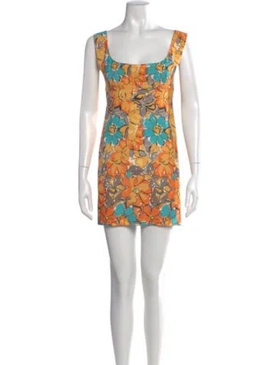 Pre-owned Miaou Floral Print Mini Dress In Orange