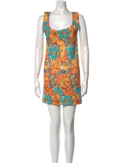 Pre-owned Miaou Floral Print Mini Dress In Orange
