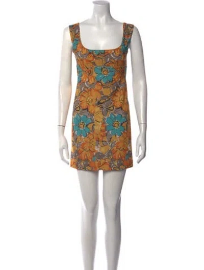 Pre-owned Miaou Floral Print Mini Dress In Orange