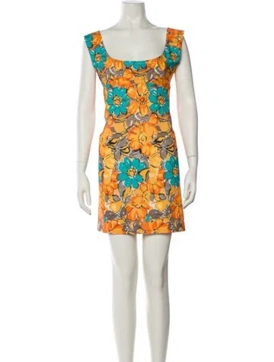 Pre-owned Miaou Floral Print Mini Dress W/ Tags In Yellow