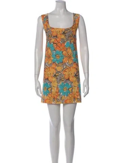 Pre-owned Miaou Floral Print Mini Dress In Yellow