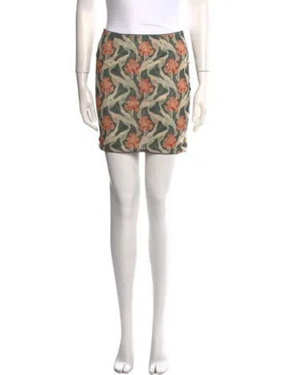 Pre-owned Miaou Floral Print Mini Skirt In Green
