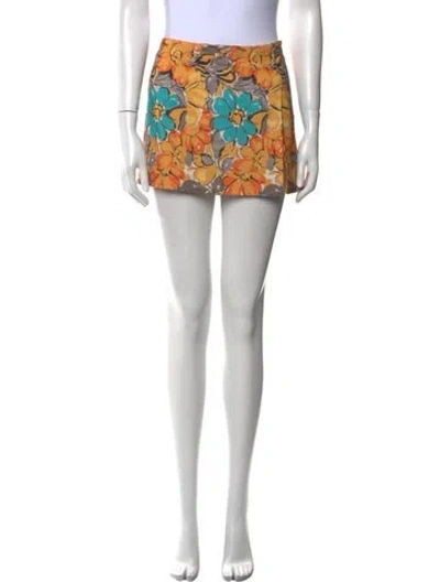 Pre-owned Miaou Floral Print Mini Skirt In Orange