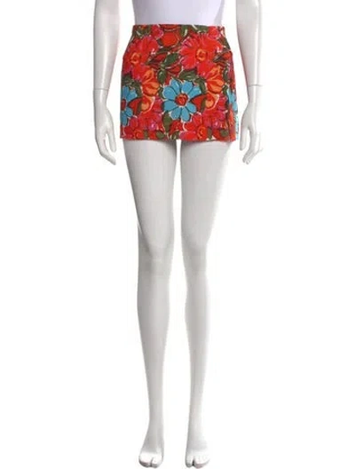 Pre-owned Miaou Floral Print Mini Skirt In Orange