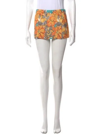 Pre-owned Miaou Floral Print Mini Skirt In Orange