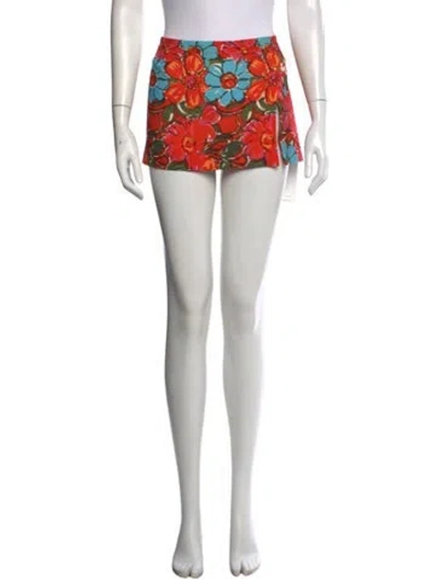 Pre-owned Miaou Floral Print Mini Skirt In Orange