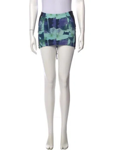 Pre-owned Miaou Floral Print Mini Skirt W/ Tags In Blue