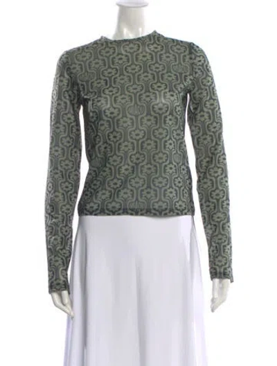 Pre-owned Miaou Floral Print Mock Neck Top In Green