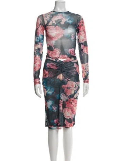 Pre-owned Miaou Floral Print Pleated Accents Skirt Set W/ Tags In Multi