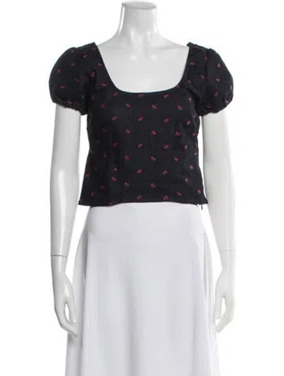 Pre-owned Miaou Floral Print Square Neckline Crop Top In Blue