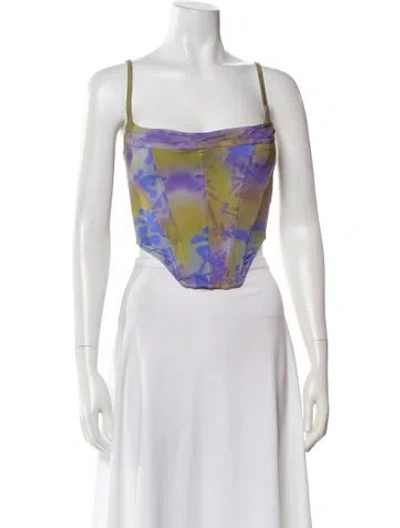 Pre-owned Miaou Floral Print Square Neckline Crop Top In Green