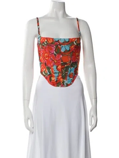Pre-owned Miaou Floral Print Square Neckline Crop Top In Green
