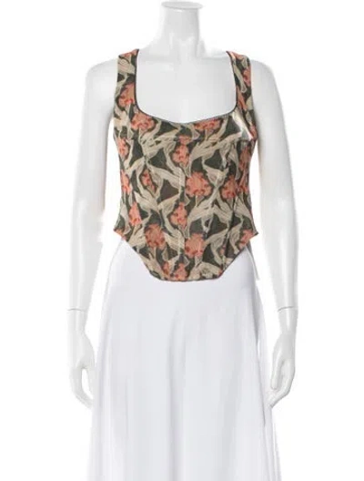 Pre-owned Miaou Floral Print Square Neckline Crop Top In Green