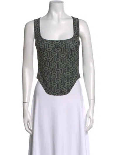 Pre-owned Miaou Floral Print Square Neckline Crop Top In Green