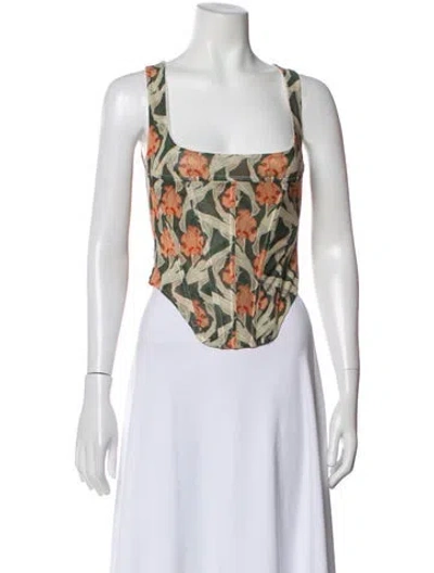 Pre-owned Miaou Floral Print Square Neckline Crop Top In Multi