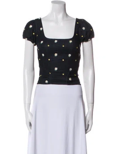 Pre-owned Miaou Floral Print Square Neckline Crop Top In Multi