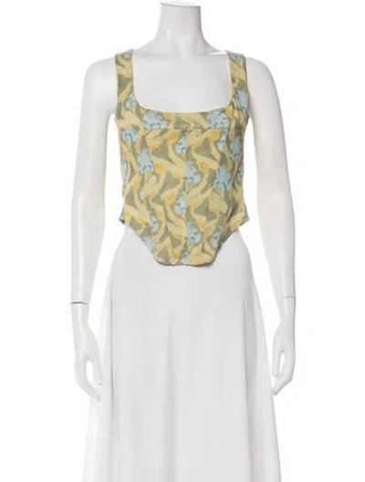 Pre-owned Miaou Floral Print Square Neckline Crop Top In Neutrals