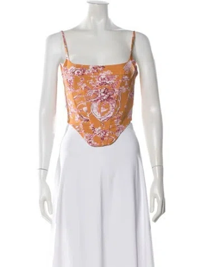Pre-owned Miaou Floral Print Square Neckline Crop Top In Orange