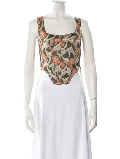 Pre-owned Miaou Floral Print Square Neckline Crop Top W/ Tags In Green