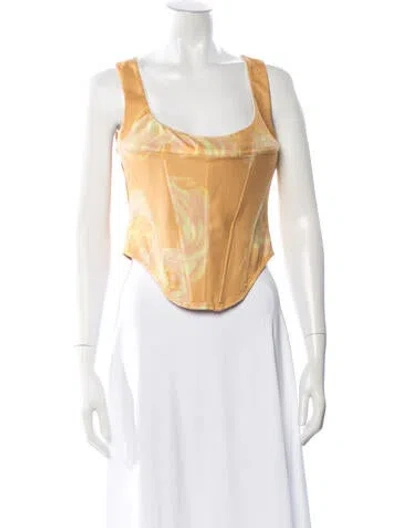 Pre-owned Miaou Floral Print Square Neckline Crop Top In Yellow