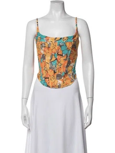 Pre-owned Miaou Floral Print Square Neckline Crop Top In Yellow