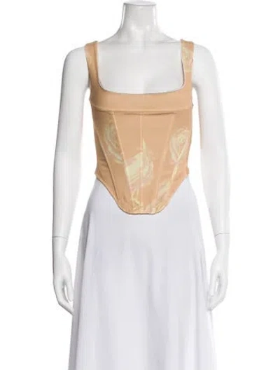 Pre-owned Miaou Floral Print Square Neckline Top In Multi
