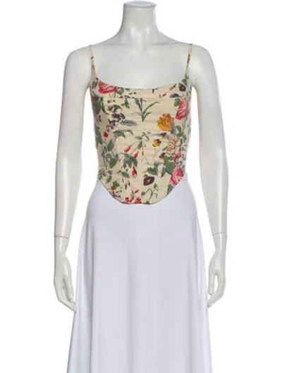 Pre-owned Miaou Floral Print Square Neckline Top W/ Tags In Neutral