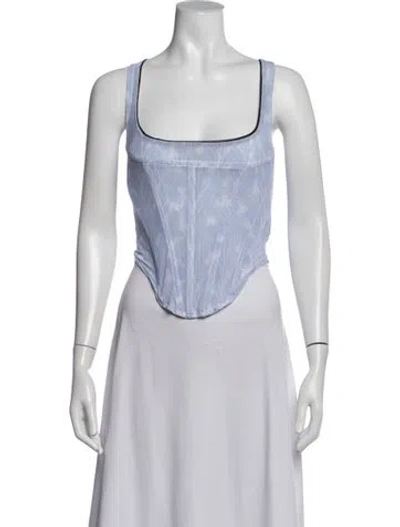 Pre-owned Miaou Floral Print Square Neckline Top In White