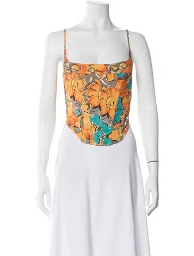 Pre-owned Miaou Floral Print Square Neckline Top In Yellow