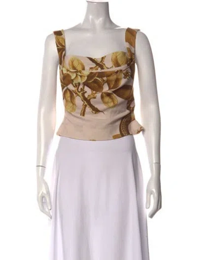 Pre-owned Miaou Floral Print Square Neckline Top In Yellow