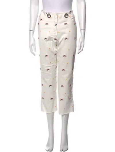 Pre-owned Miaou Floral Print Straight Leg Pants In White