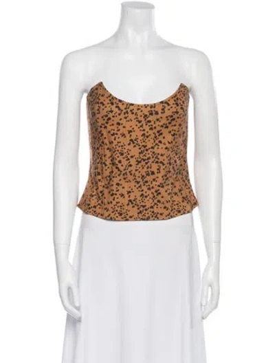 Pre-owned Miaou Floral Print Strapless Crop Top In Brown