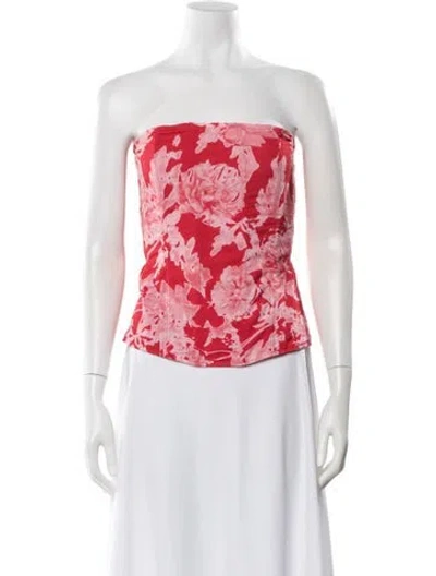 Pre-owned Miaou Floral Print Strapless Crop Top W/ Tags In Red