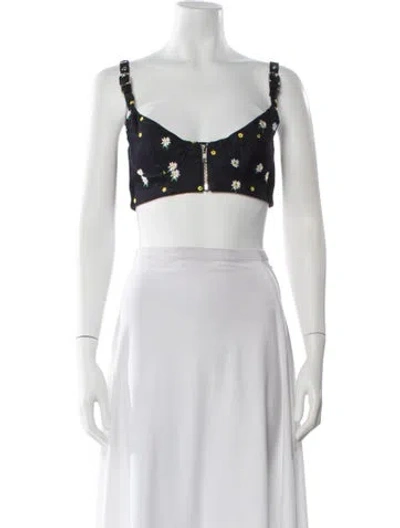 Pre-owned Miaou Floral Print V-neck Crop Top In Blue