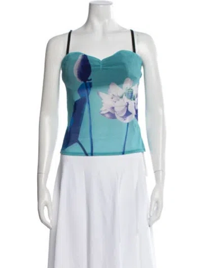 Pre-owned Miaou Floral Print V-neck Crop Top In Blue