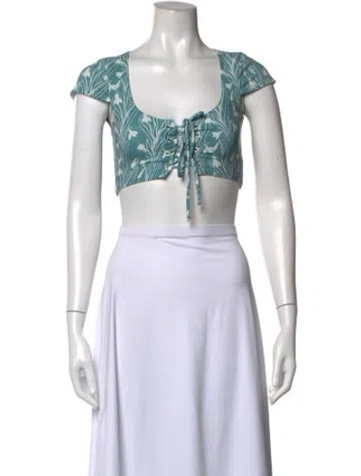 Pre-owned Miaou Floral Print V-neck Crop Top In Green